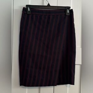 J. Crew Navy and Burgundy Striped Pencil Skirt Size 00